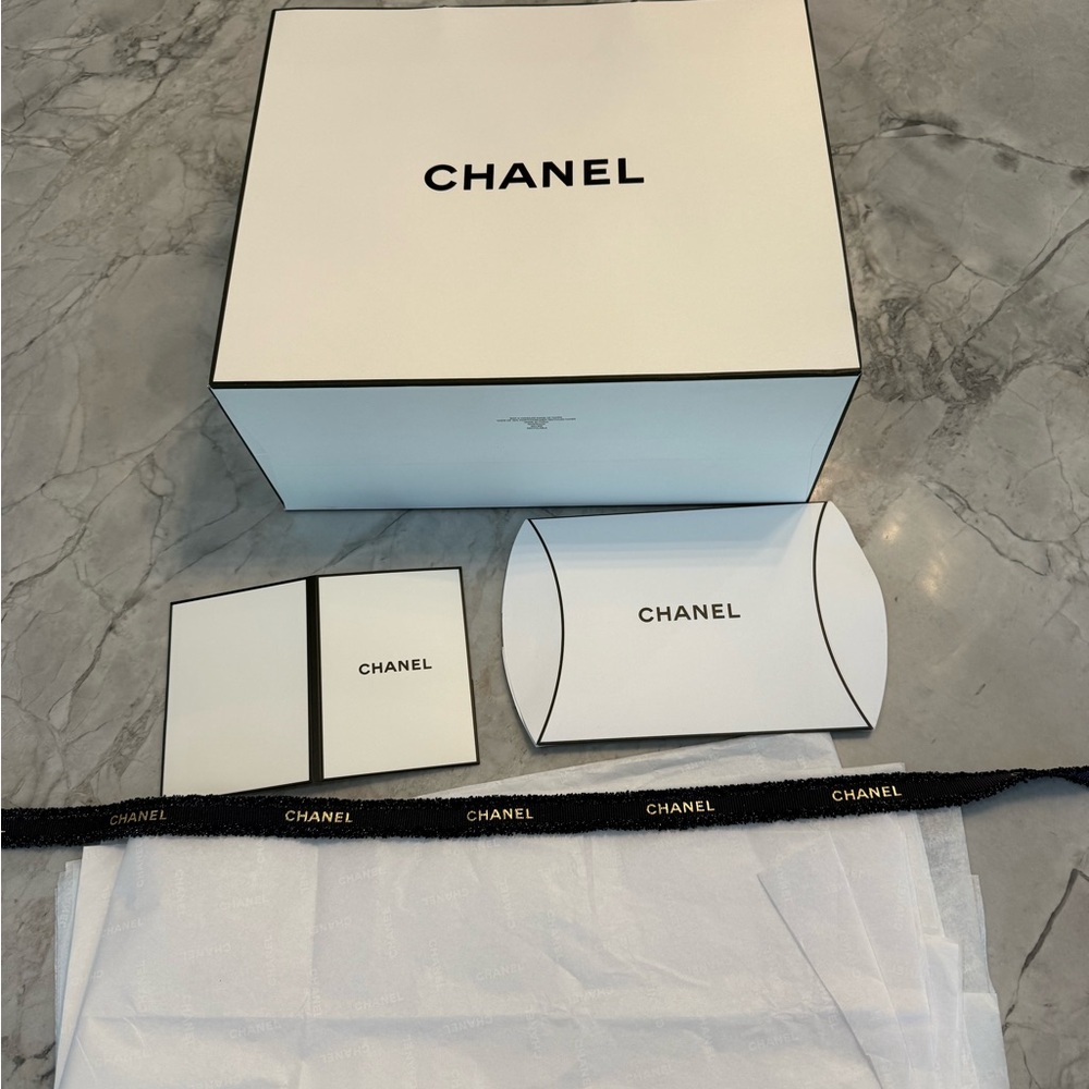 Chanel Gift Bag, Gift pouch, ribbon, tissue paper, folded envelope